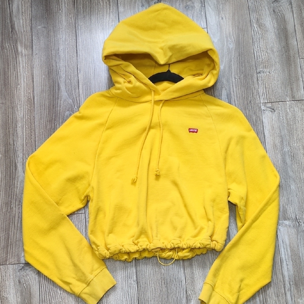 Levi's Yellow Hoodie Cropped Drawstring Sweater S